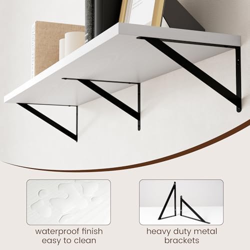 Axeman Floating Shelves for Wall White - 48 Inch Wide x 12 Inch Deep Wall Shelves Set of 2 - White Deep Wood Floating Sh