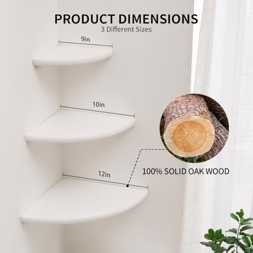 White Floating Corner Shelves, Set of 3 Corner Wall Shelves with Cable Hole Soild Wood Wall Storage Display Wall Mounted