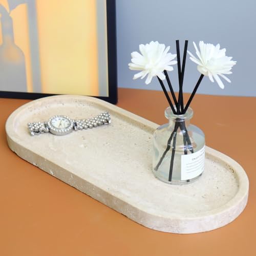 Natural Marble Tray, Oval Vanity Decorative Tray for Bathroom Counter, Countertop Stone Organizer, Catchall Tray for Kit