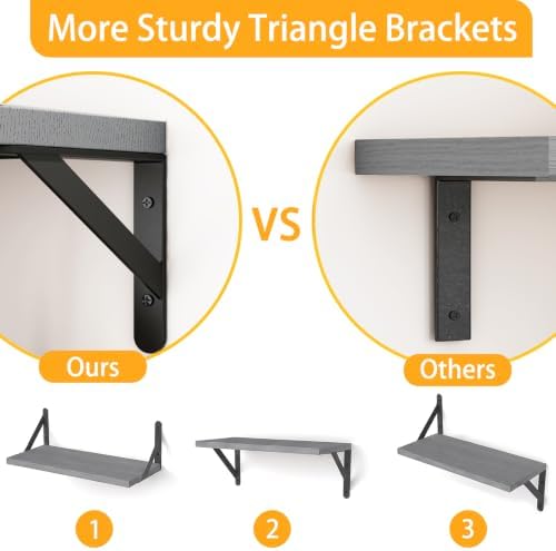 YGEOMER 4 Different Sizes Floating Shelves for Wall Home Decor, Grey