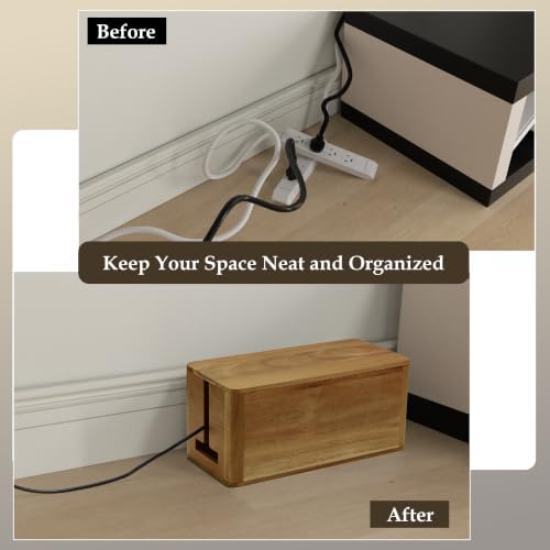 Acacia Wood Cord Management Box, Magnetic Lid, Hide Cable & Cord Organizer