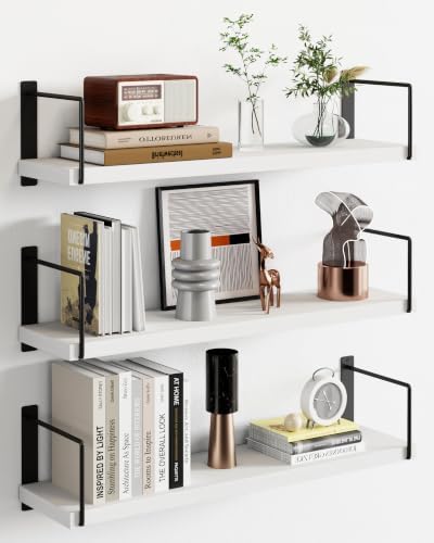 Floating Shelves, 17 In Bookshelves for Room Wall, Shelves on Wall (White)