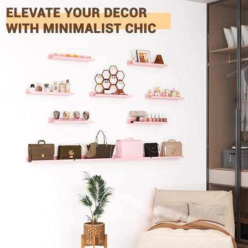 Qukaka 15" Floating Shelves for Wall, 3 Pack Pink Display Ledges