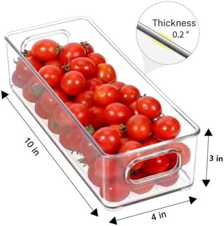 Stackable Plastic Food Storage Bin with Handles for Kitchen Pantry, Cabinet, Refrigerator, Freezer - Organizer for Fruit