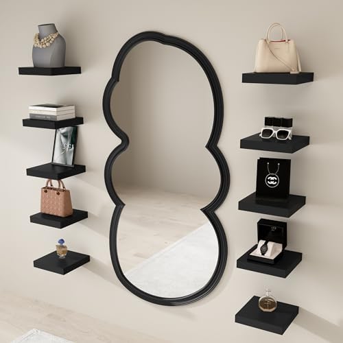 WELLAND 9 1/4 inch Black Mission Floating Shelves for Wall, Bathroom Wall Mount Shelves, Wood Modern Display Shelves, Bo