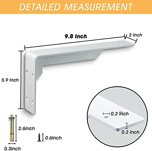 Countertop Support Brackets Heavy Duty, 10" x 6" Max Load 348 lb 5 mm Thick Iron Industrial Shelf Brackets, White Metal 