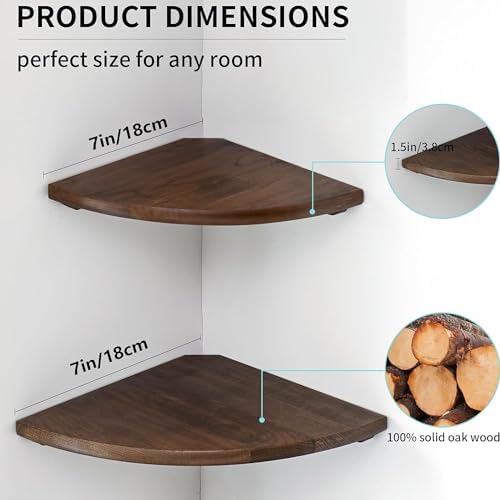 Corner Shelves, Floating Corner Shelf, Set of 2 7inch Solid Oak Wood Corner Wall Shelves, Round End with Wire Hole for S