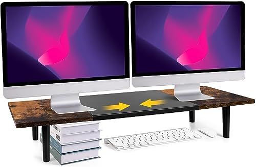 Across-Star Dual-Monitor-Stand-Riser-For-Desk Adjustable Length 32-40 Inch，Large Desktop Computer Monitor Riser For 2 Sc