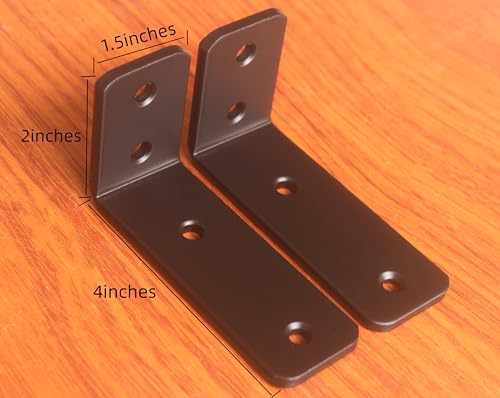 2 Pack - L 4" x H 2" x W1.5, 5mm Thick Black L Shelf Bracket, Iron Shelf Brackets, Metal Shelf Brackets, Floating Shelf,