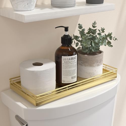 Oak Bathroom Toilet Tank Tray, 13" Wood Toilet Paper Storage Basket Back of Toilet Basket Organizer, Vanity Tray for Per
