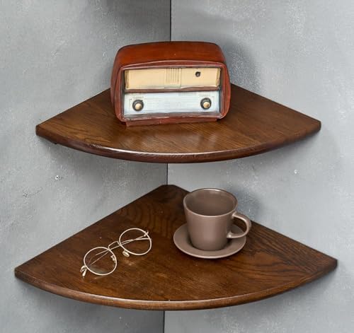 Corner Shelves, Floating Corner Shelf, Set of 2 16inch Solid Oak Wood Corner Wall Shelves, Round End with Wire Hole for 