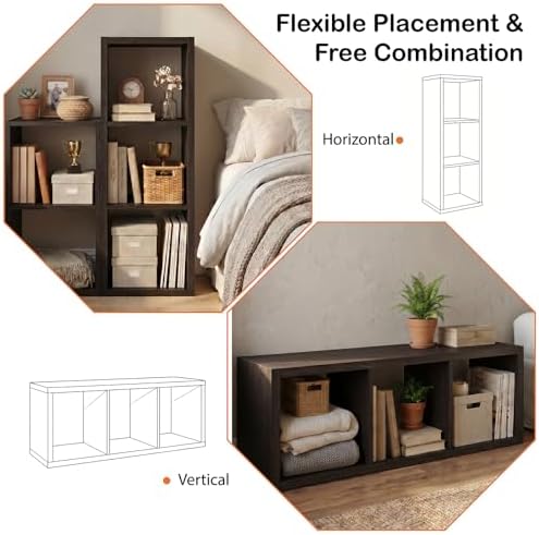 WannabeMyself【2026 Wooden Thick Frame】 3 Cube Storage Organizer with Anti-Tipping Kits, Reversible Open Back Book Shelf,