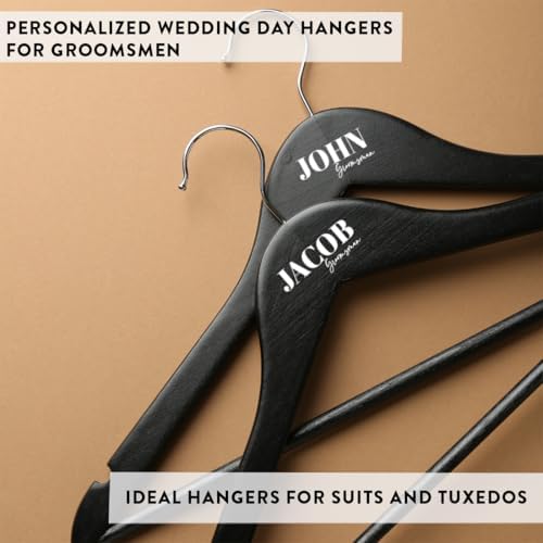 Andaz Press Custom Groomsmen Hanger for Wedding Suit, Personalized Wooden Suit Hangers for Groomsmen Gifts, Custom Name Premium Brown Dark Wood or Black Wood Clothes Hanger for Wedding Day, 1-Pack