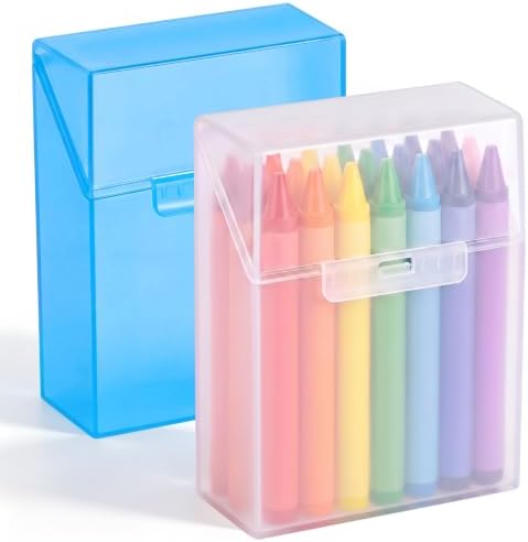 Clabby 2 Pcs Clear Plastic Crayon Boxes Hold 24 Count, Blue,Clear