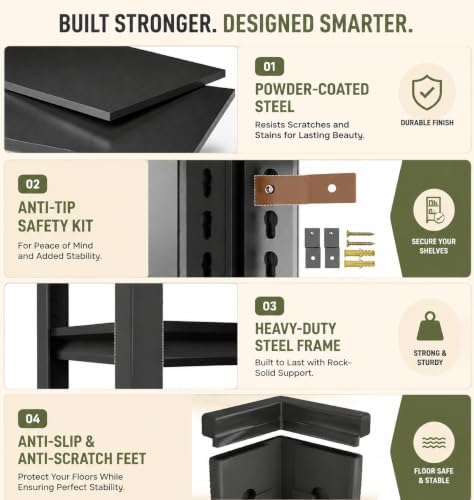 Bolt-Free Book Shelf, Metal Adjustable Bookshelf, Wide Heavy Duty Bookcase