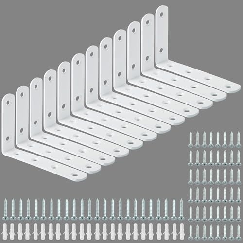 Alise 12Pcs Floating Shelf Brackets, White Heavy Duty L Bracket for Shelves