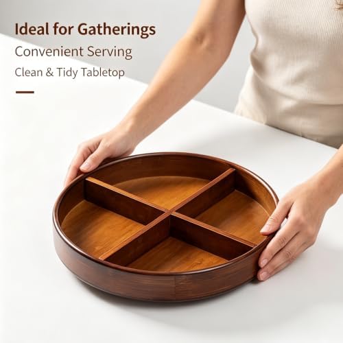 Bamboo Lazy Susan 12'' Turntable Organizer with Removable Dividers