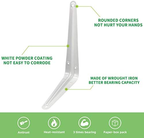 Shelf Brackets 8 Inch Heavy Duty White L Bracket for Shelves