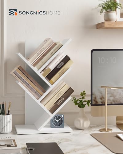 SONGMICS Home 5 Tier Tree Bookshelf, Bookcase, Small Corner Shelf, Space Saving Book Tree for Home Office, Bedroom, Livi