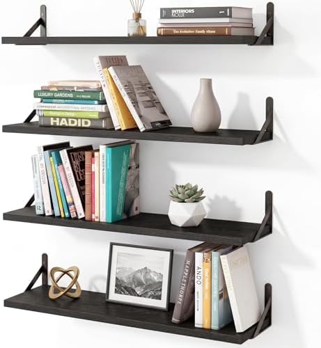YGEOMER 23.6 in Floating Shelves for Wall Home Decor, Black, Wood, Set of 4