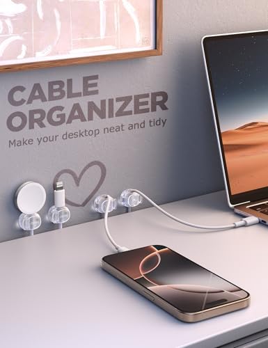 Cable Clips, Chfeila 8Pack Dual Spring Cord Organizer with Clasp Lock, [Max Stability] Desk Cable Management, Adhesive P