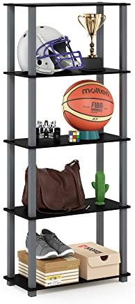 Furinno Turn-N-Tube 5-Tier Multipurpose Shelf / Display Rack / Storage Shelf / Bookshelf, Square Tubes, Black/Grey