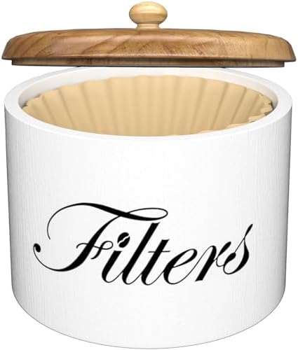 Coffee Filter Holder, Wooden Coffee Filter Storage with Lid, Round CoffeeFilterContainer for Counter, Rustic Farmhouse B