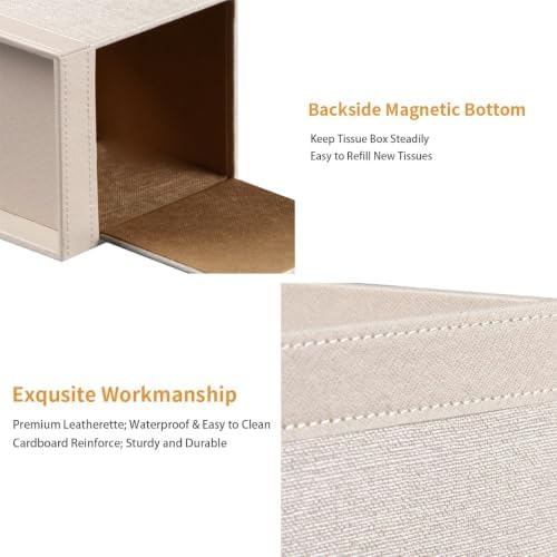 PU Leather Square Tissue Box Cover with Storage Tray,Modern Decorative Tissue Holder for Bathroom Vanity Night Stands, O