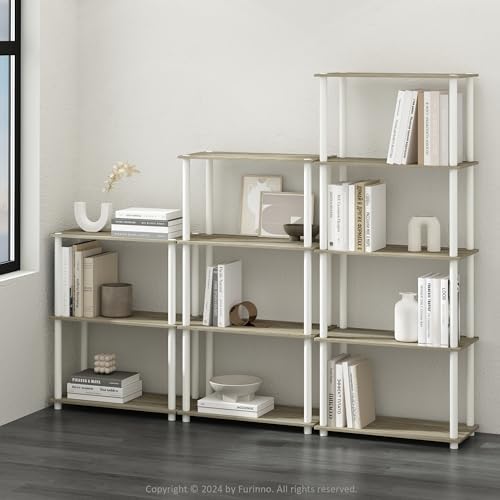 Furinno TURN-N-TUBE Storage Shelves, 5-Tier Book Shelf, Corner Shelf, Toolless Open Shelves, for Organization and Storag