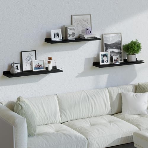 WOPITUES Floating Shelves 24 inch for Wall Decor Set of 3, Black