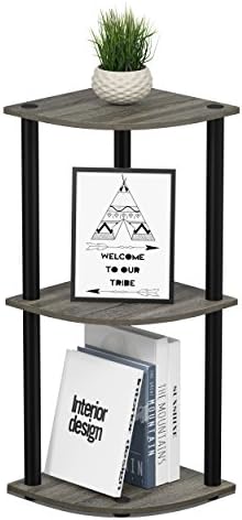 Furinno TURN-N-TUBE Corner Shelf, 3-Tier Corner Bookshelf, Display Storage Shelves with Open Shelves, for Organization a