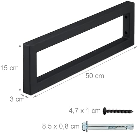 Relaxdays Wall Bracket, Set of 2, 50 cm, Steel, Shelf Brackets for Washbasin & Wall Shelf, Rectangular Shelf Console, Bl