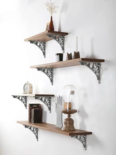 Decorative Shelf Bracket 10 inch, Rustic Antique Silver Brackets for Shelving, Heavy Duty Vintage, DIY Projects, Hardwar