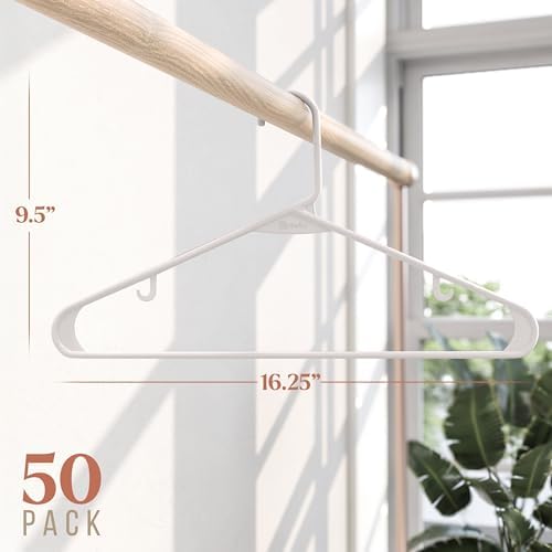 Plastic Hangers 50 Pack White - Clothes Hangers - Makes The Perfect Coat Hanger and General Space Saving Hangers for Closet and New Apartment Essentials - Percheros Ganchos para Colgar Ropa Hangars