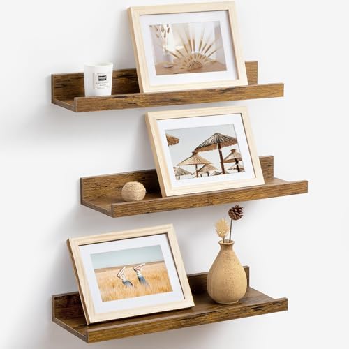 Axeman Picture Ledge Shelf, 16 Inch Brown Floating Shelves Set of 3