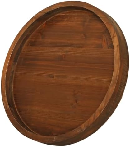 13.38 Inch Brown Round Wood Lazy Susan Farmhous Turntable Tray