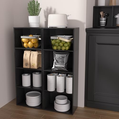 Wooden 4 Cube Storage Organizer, 4 Tier Tall Modern Bookshelf Freestanding Storage Display Organizer, Versatile Cubes Sh