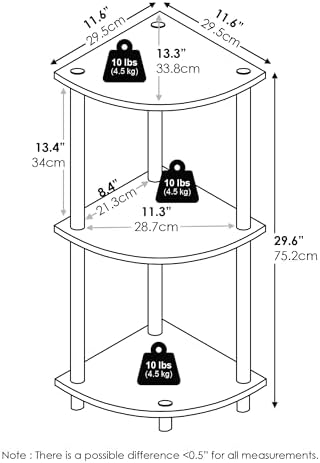 3-Tier Corner Shelf, Display Storage Shelves with Open Shelves, Corner Bookshelf for Organization and Storage, Home Offi