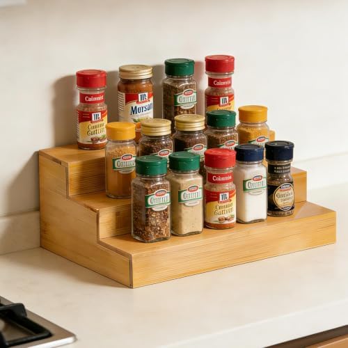 Spice Rack Organizer for Cabinet - 2PCS 11.8in Bamboo Spice Shelf