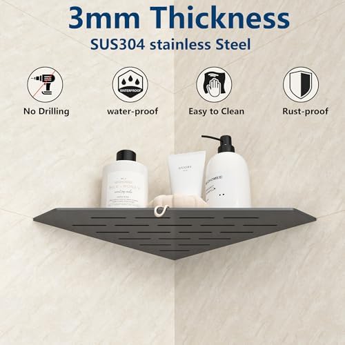 Grey Metal 10 Inch Corner Shower Shelf with Slot Design, 1 Pack