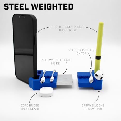 DeskBrick 2PK Silicone + Steel-Weighted Cord Holders for Desks. Weighted Cord Organizers & Cable Management for Desktops