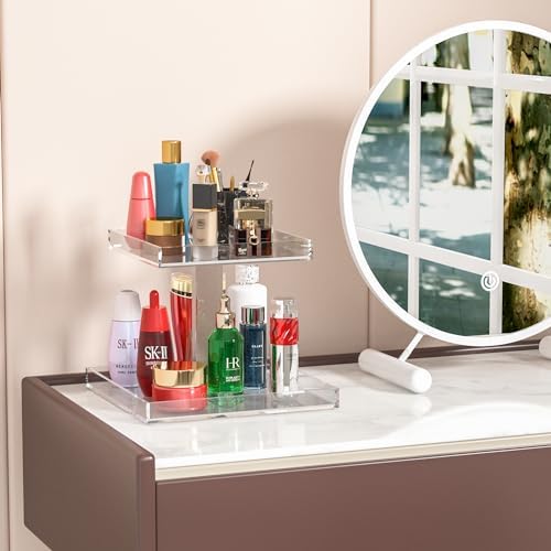 2-Tier Perfume Tray,Clear Perfume Organizer for Dresser and Counter,Acrylic Perfume Stand Organizer Vanity Trays Makeup 