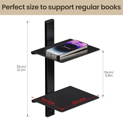 Floating Book Shelves for Wall, 6 Tier Invisible Floating Bookshelf, Vertical Spine Book Tower, Wall Mounted & Space Sav