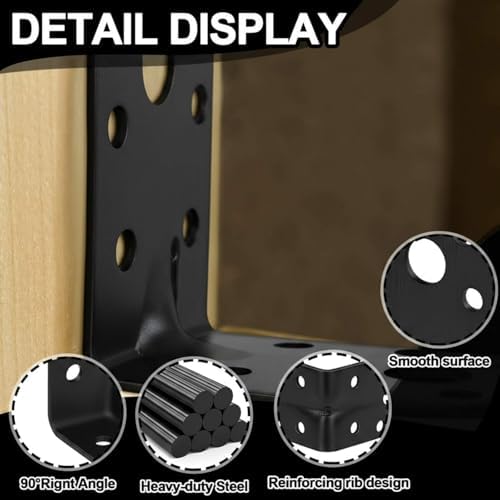 50pack 2" Galvanized Steel L Bracket for Wood Furniture Corner Brace Black