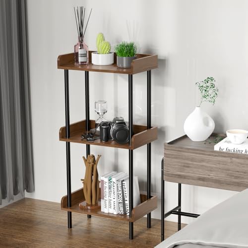 Bookshelf, 3 Tier Bookcase, Industrial Small Book Shelf, Rustic Brown Bookshelf, Metal Display Shelf Storage Organizer f