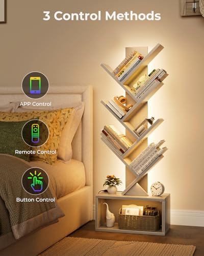 Evermagin 6 Tier Tree Bookshelf with Lights, LED Book Tree Bookcase