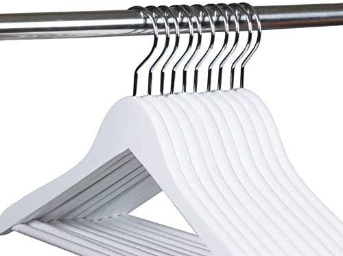 NAHANCO 8017WCH20 17" Wooden Suit Hanger, Low Gloss White Finish and Bright Chrome Hardware (Pack of 20)