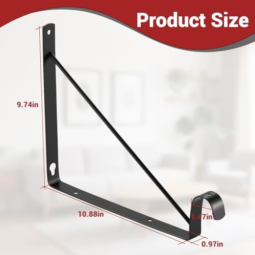 Closet Rod Brackets 11x9.5in, 10 Pack Closet Shelf Brackets, Black
