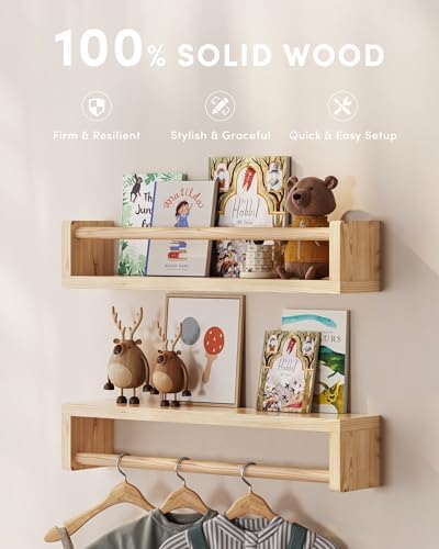 G&W Gruwald Nursery Book Shelves, Set of 3, Hanging Bookshelf, Wall Book Shelves for Bedroom Kids, Floating Shelf for Wall, Nursery Decor