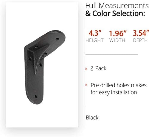 NACH Decorative Shelf Brackets, 2 Pack of 4.3 x 2 x 3.5 inch, Black Cast Iron Shelving Brackets - Metal Shelf Supports- 